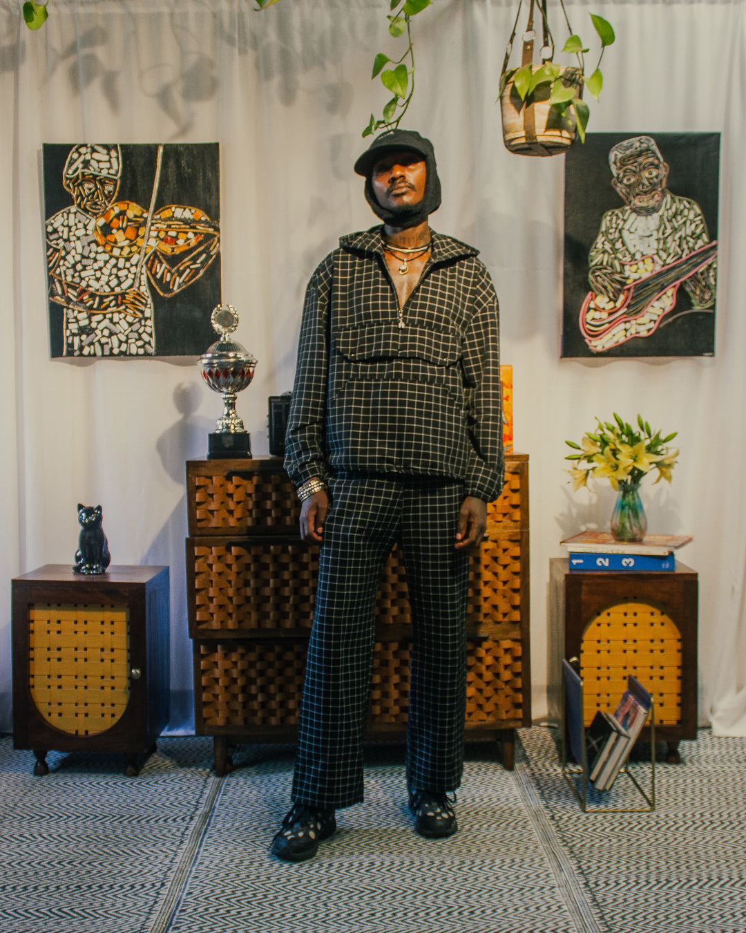 Windowpane plaid pants