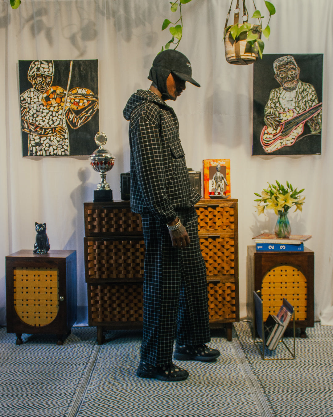 Windowpane plaid pants