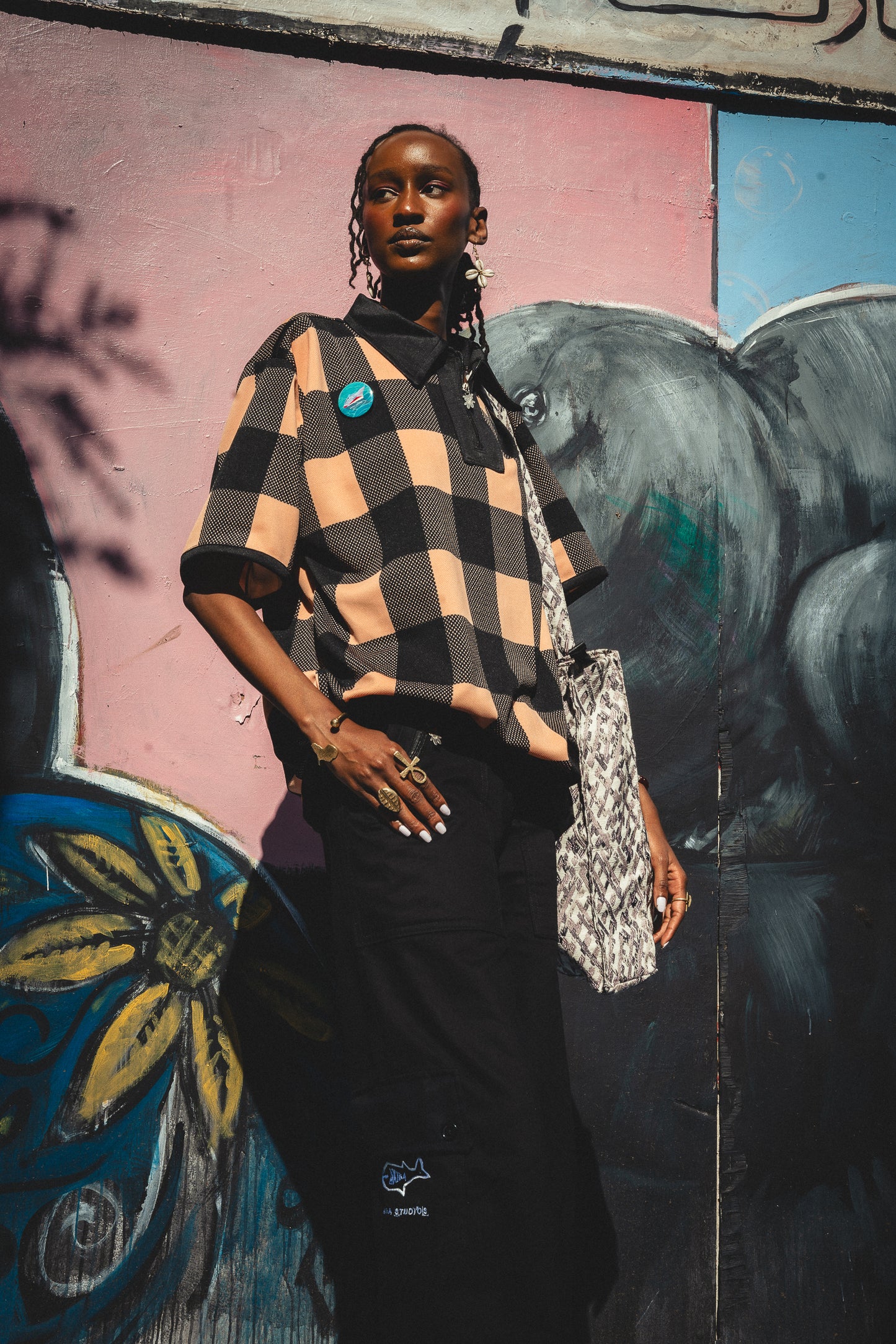 Damier Pattern Peach Polo