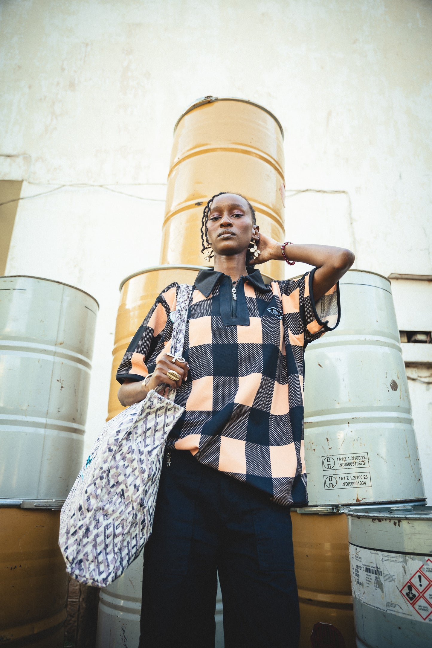Damier Pattern Peach Polo