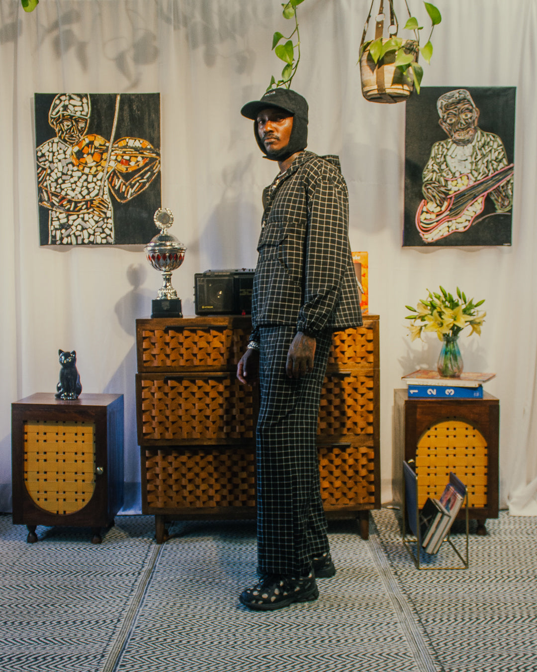Windowpane plaid pants
